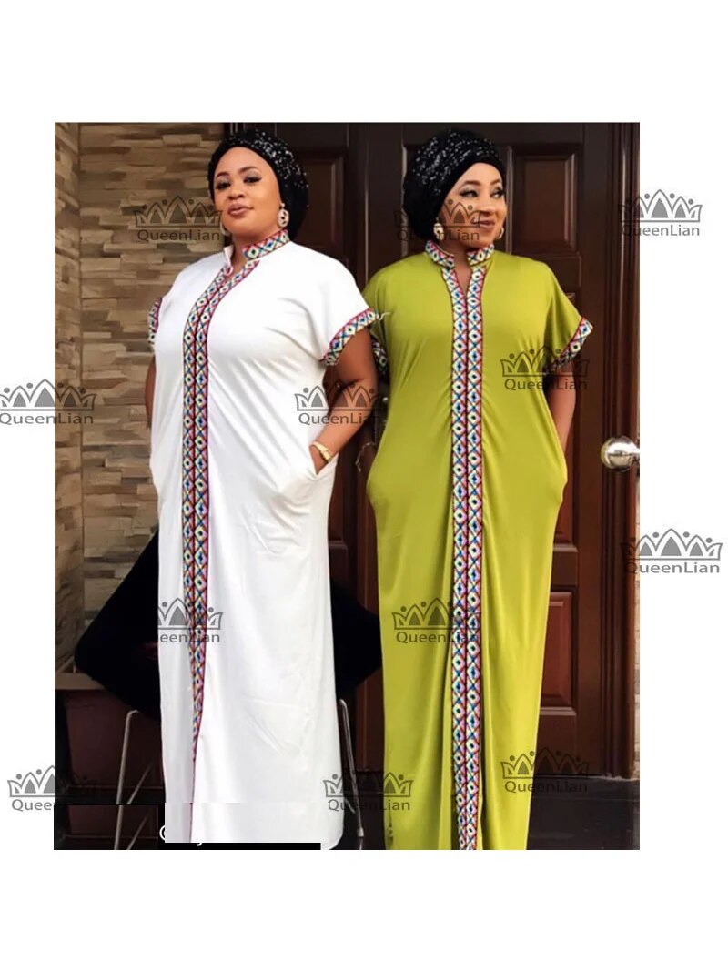 SPring Traditional African Collar Long Dress bazin CLothing Women Print Loose S image 3
