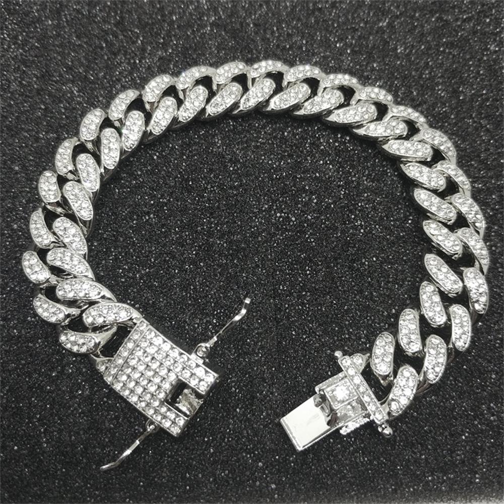 New Shiny Inlaid Rhinestone Cuban Link Chain Bracelet 14k Gold Plated Bracelet image 9