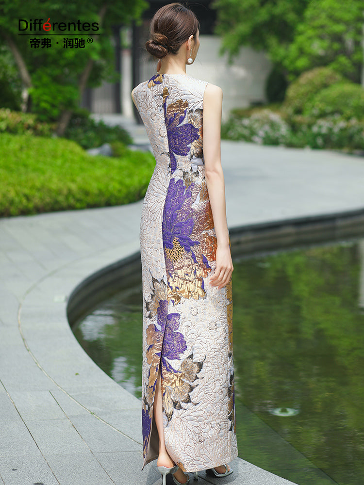 2024 Summer Jacquard Dress Pencil Straight Dress O-neck Sleeveless Party Evenin image 3