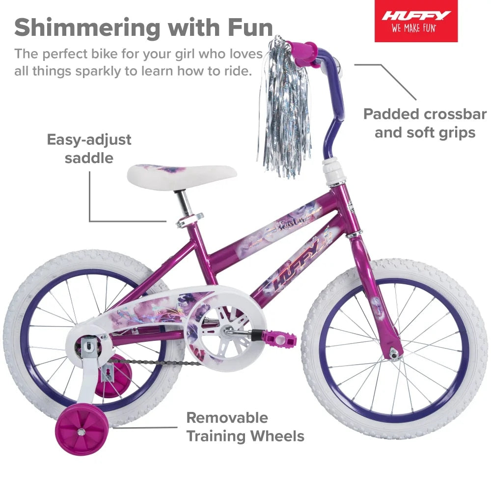 16 In. Sea Star Girl Kids Bike, Metallic Purple Comfortable Grips, and Crushed image 3