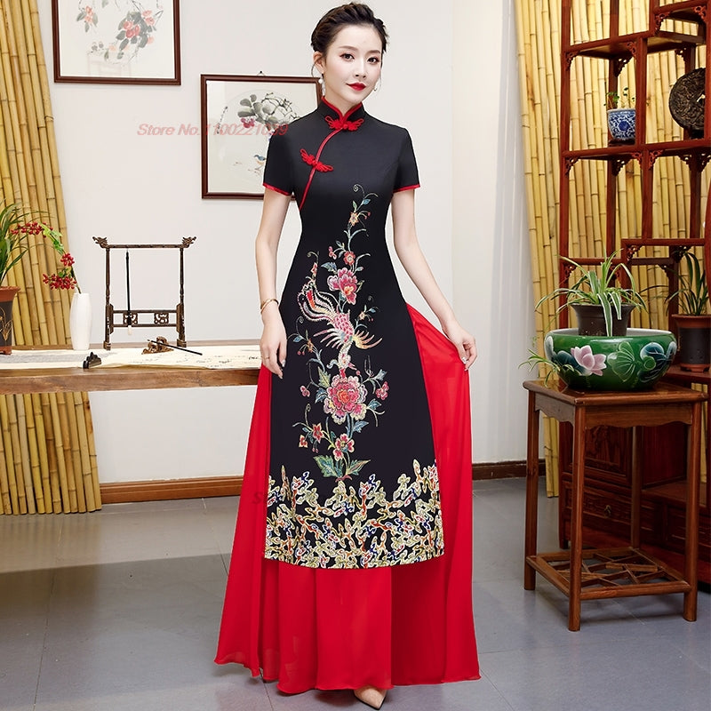 2024 vietnam traditional dress aodai improved cheongsam dress national flower p image 3