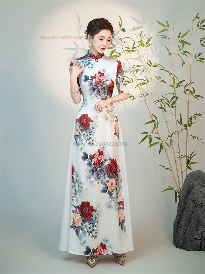 2024 vietnam traditional aodai dress chinese improved qipao national flower pri image 5