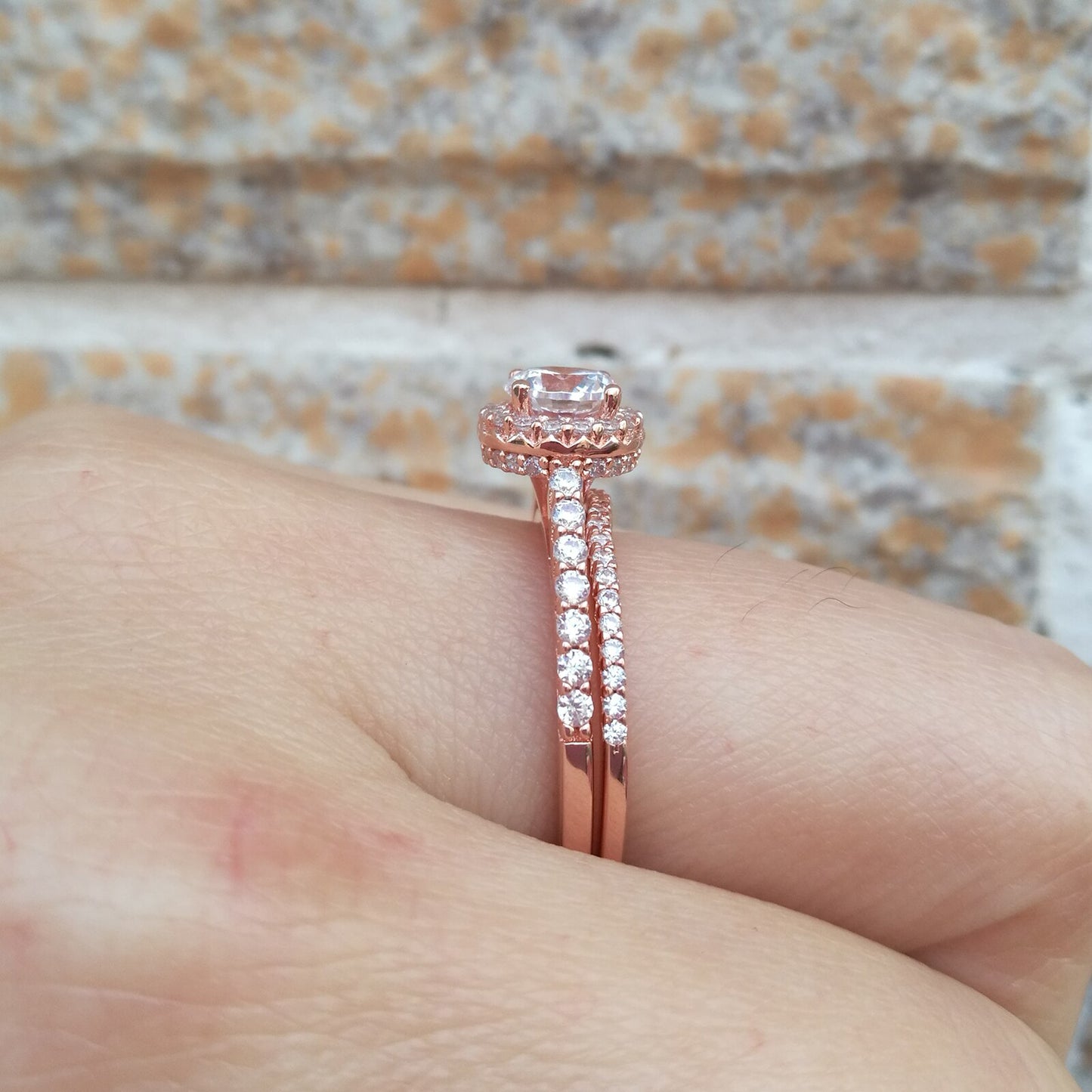 Newshe 2 Pcs Rose Gold Wedding Ring Sets For Women 925 Sterling Silver image 2