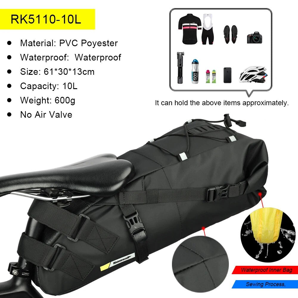 Rhinowalk Bike Waterproof Bicycle Saddle Bag Reflective Large Capacity Foldable image 3