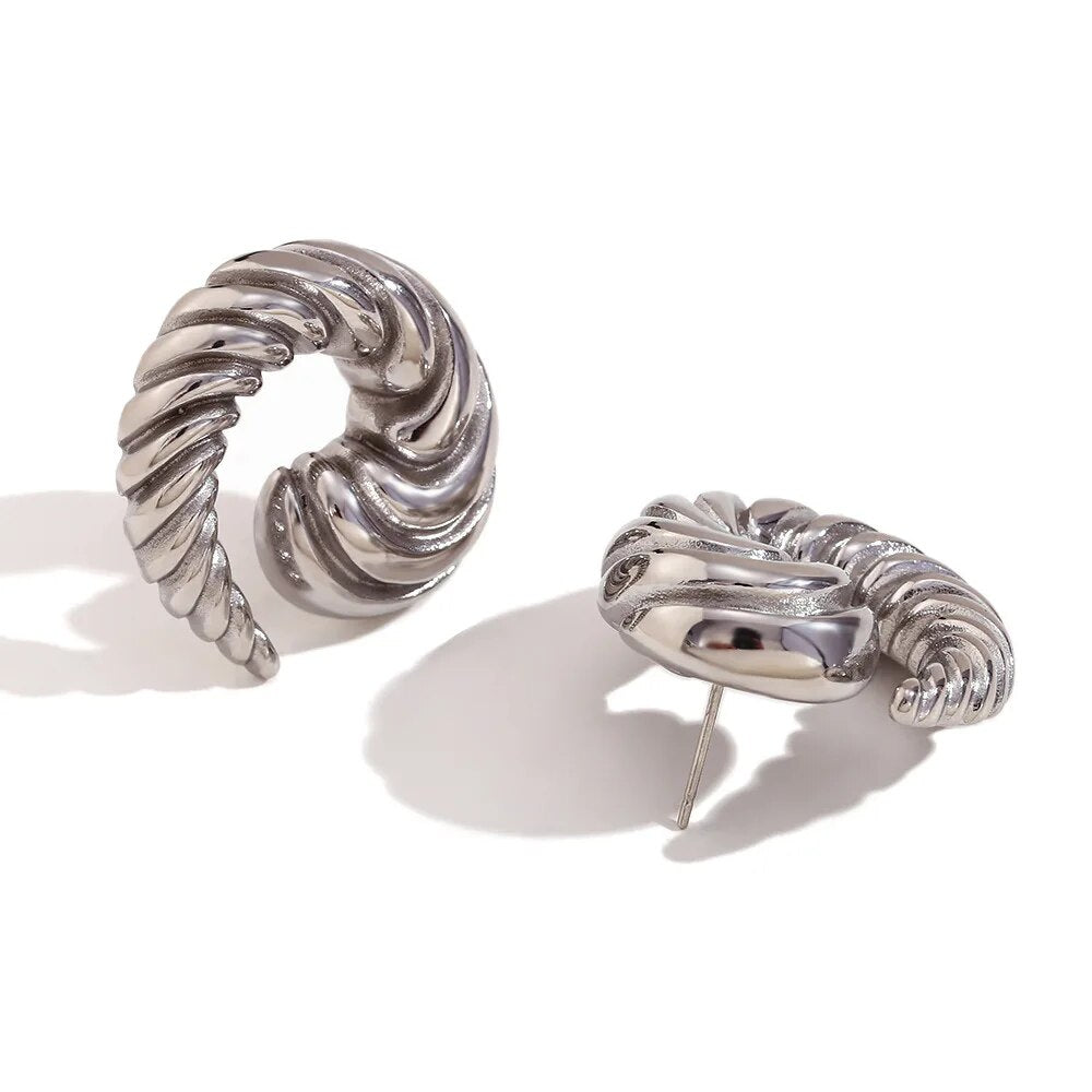 HangZhi New Design Cowhorn Vortex Stud Earring Geometric Gold Sliver Color Spir image 0