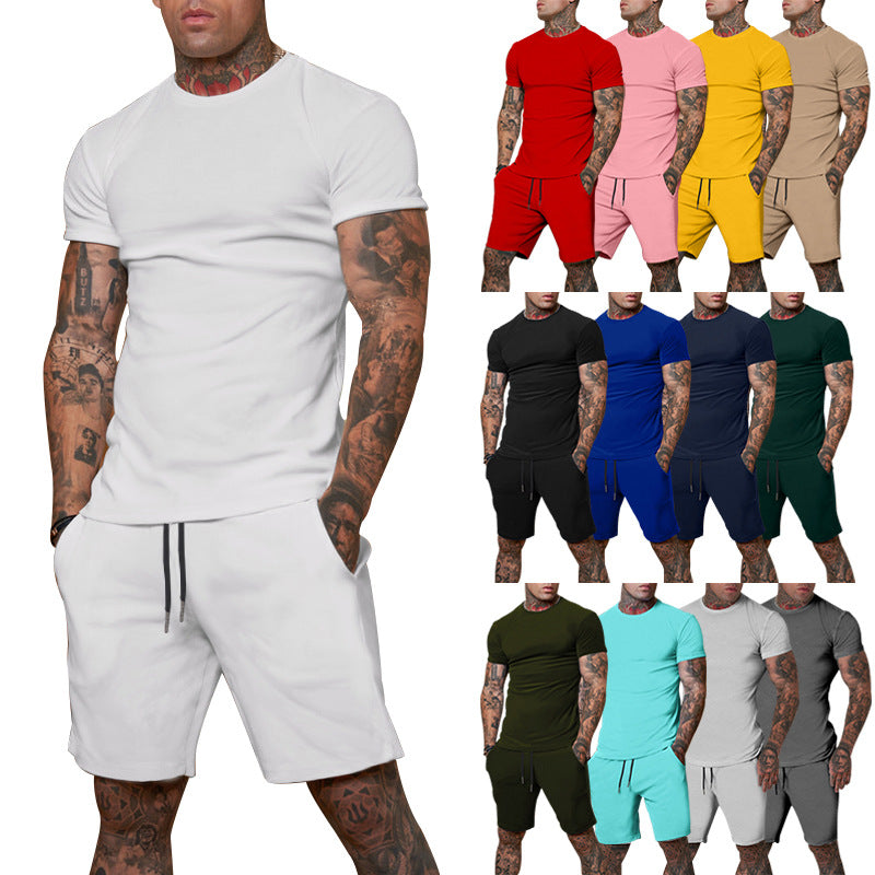 Fashionable summer outdoor sports set, men's short sleeved T-shirt shorts, casu image 1
