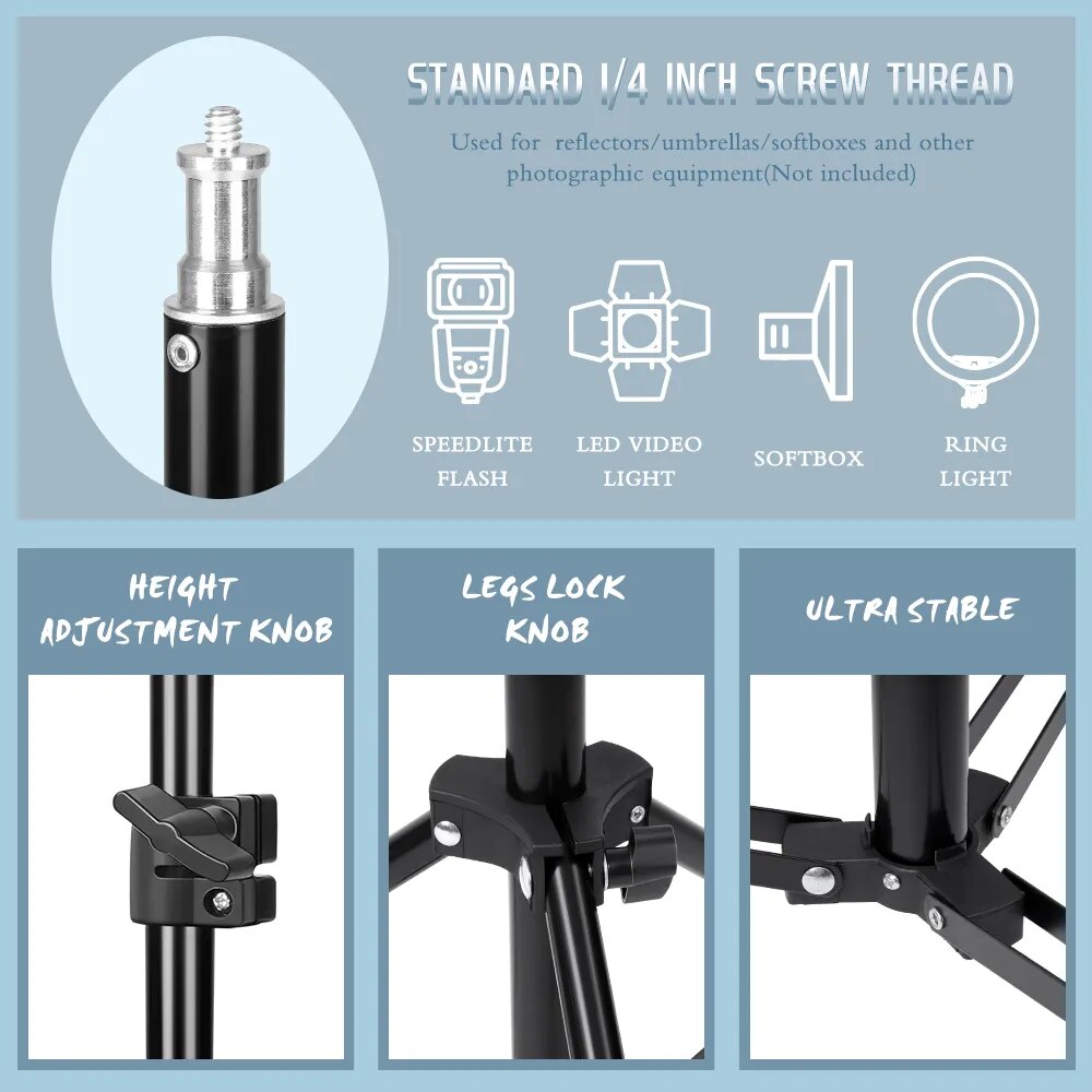 37/68/100/150/200CM Selfie Light Tripod 1/4 Screw Head Photography Portable Sta image 14