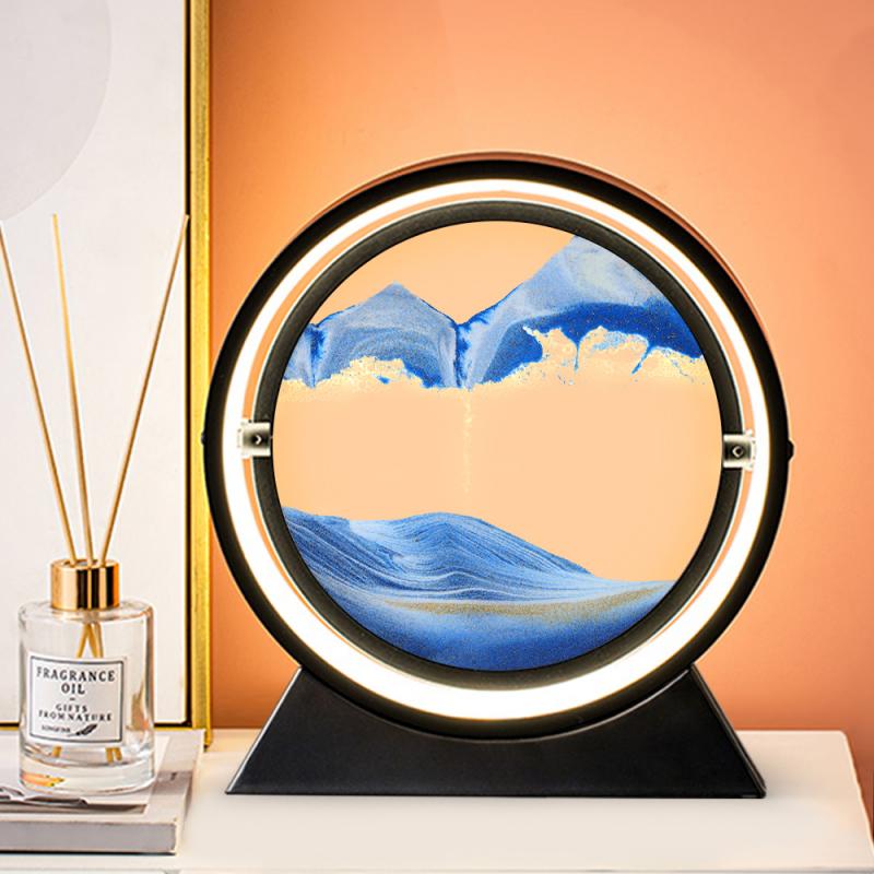 Moving art sand Hourglass table lamp Craft quicksand 3D Natural Landscape image 1