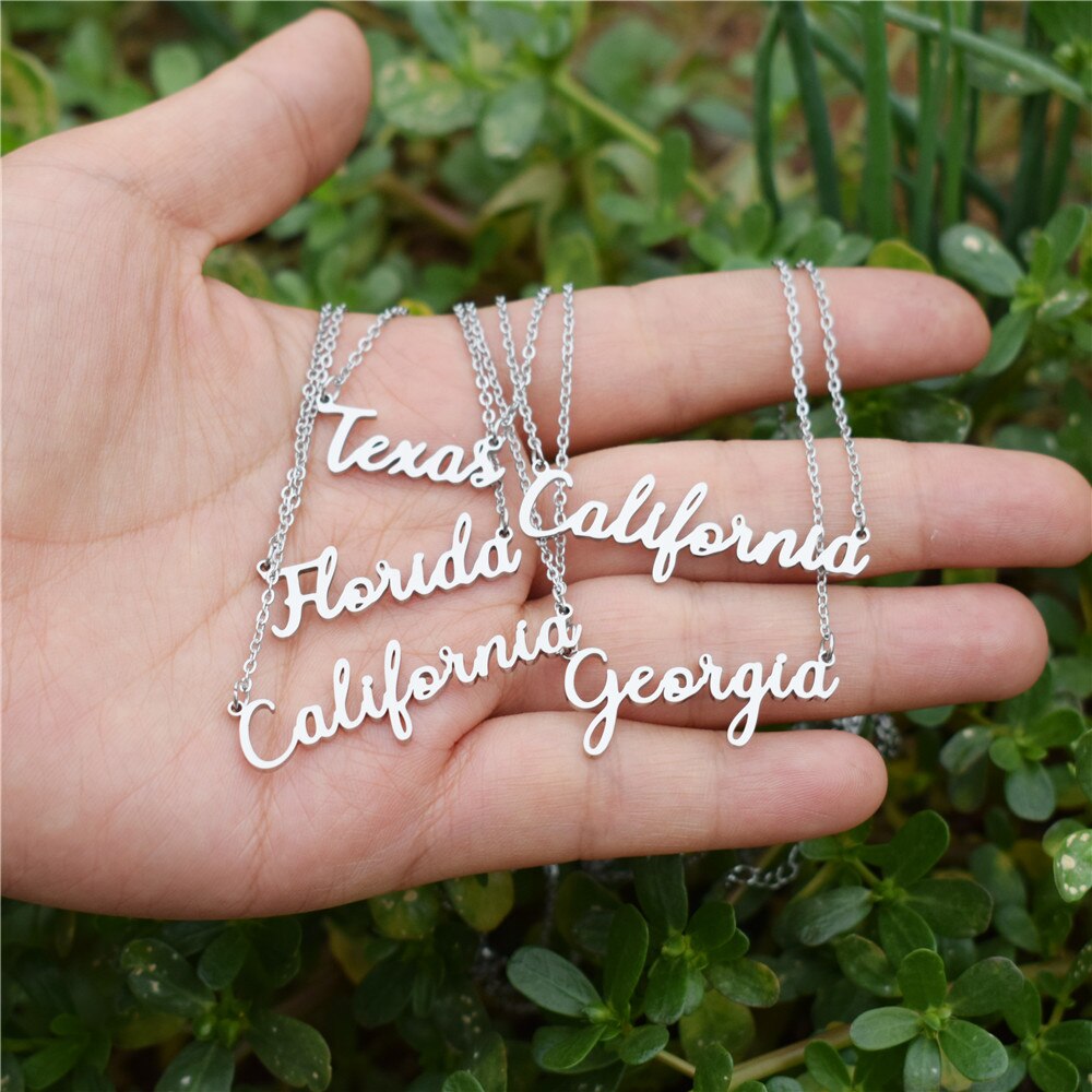 California Necklace Stainless Steel Gold Plated Handwritten Script Florida New image 7