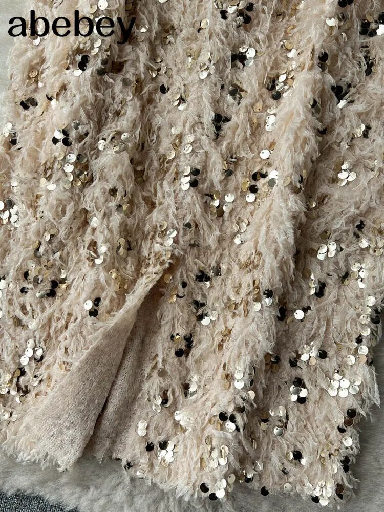 Skirts Women Autumn High Waist Midi Sequined Elegant Korean Fashion Back Slit A image 2