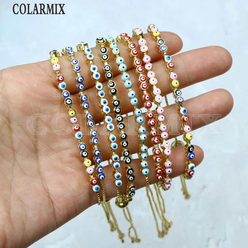 10Pcs 2022 Bracelet Enamel Colorful Eyes Braceelt Jewelry for Women Gold Plate image 13