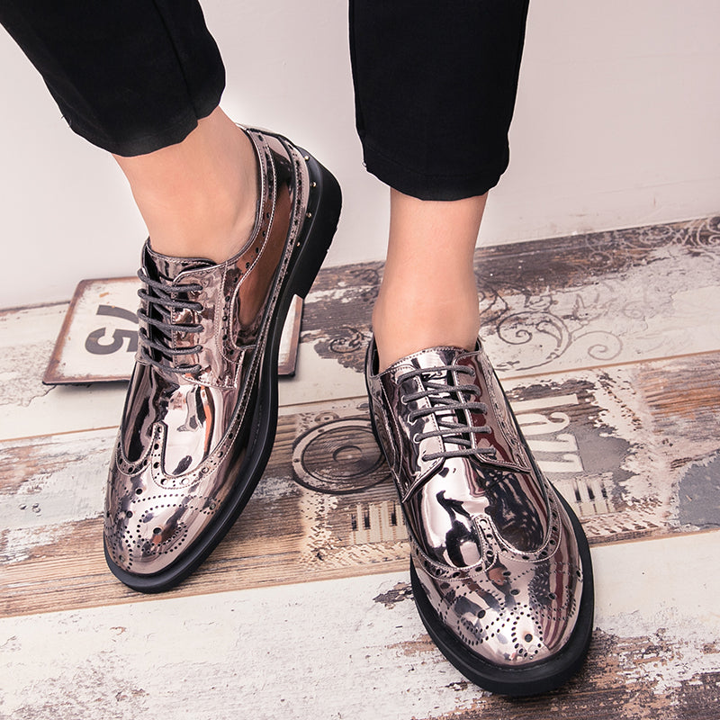 Brand Men Dress Shoes gold Glitter Men Formal Shoes Moccasins Italian Leather L image 8