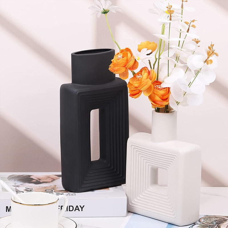 Square Ceramic Vase Modern Nordic Boho Style Vases For Living Room Shelf Table image 6