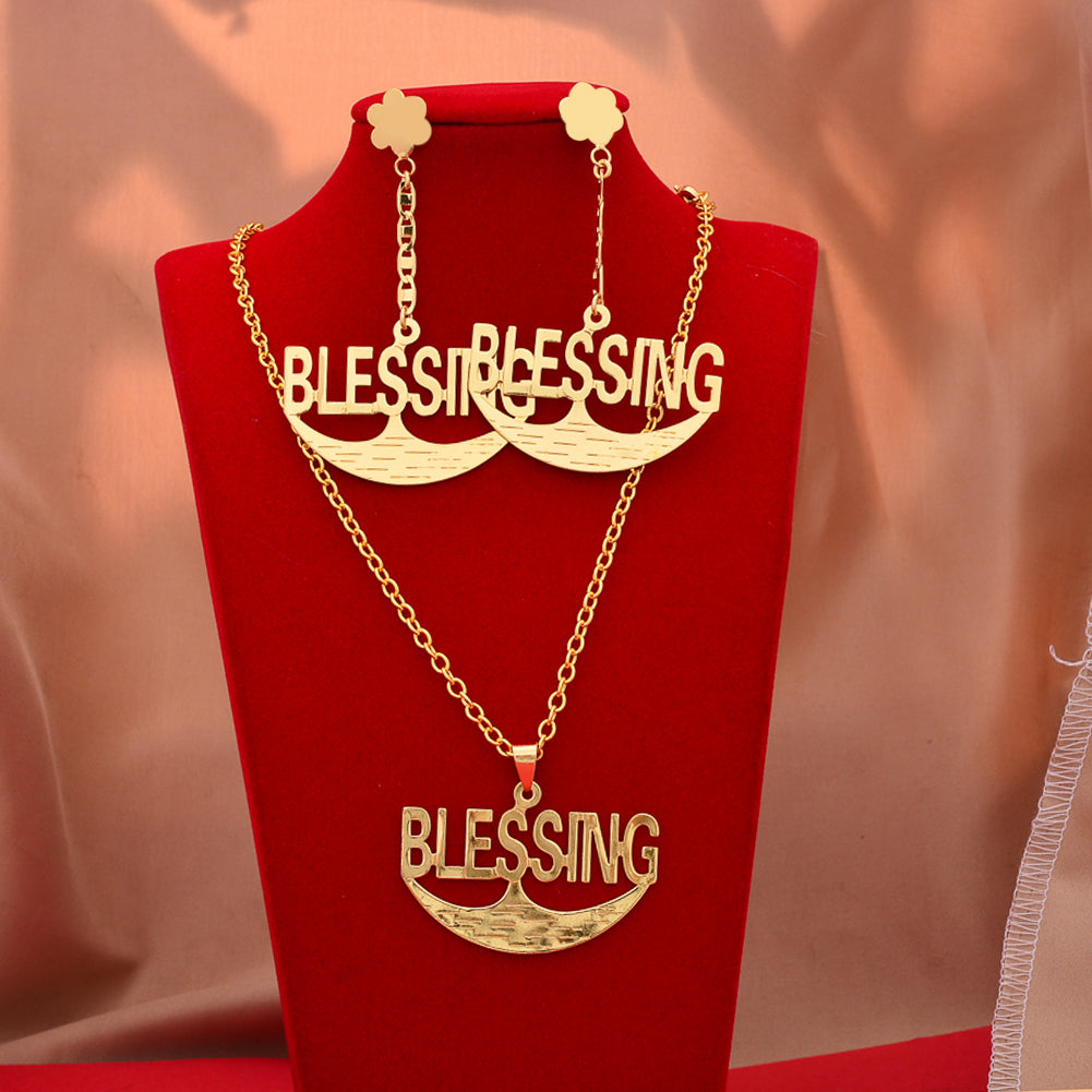 Dubai Gold Color Letter Blessing Jewelry Sets For Women African Wedding Necklac image 9