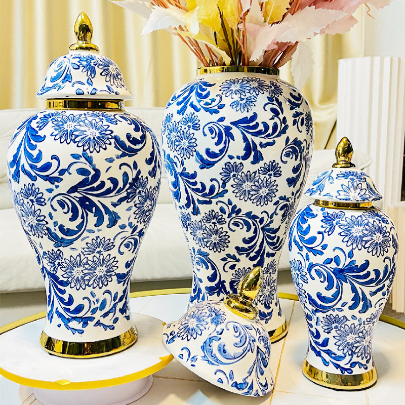 Light luxury retro electroplated gold handmade blue thread general jar vase, ne image 4