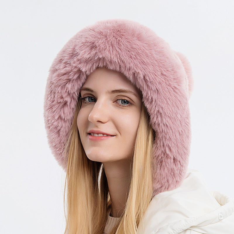 Women Beanie Hat Winter Balaclava Knitted Cap Hooded Face Mask Fluff Keep Warm image 15