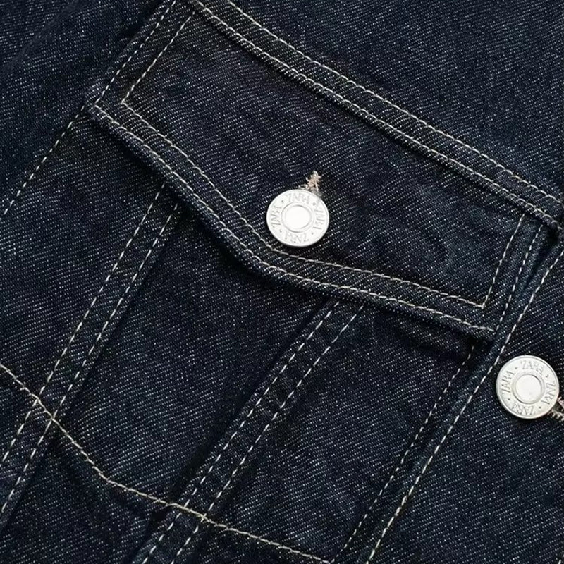 CLAZZAA Women Fashion With Pockets Denim Blue Single Breasted Jackets Vintage L image 3