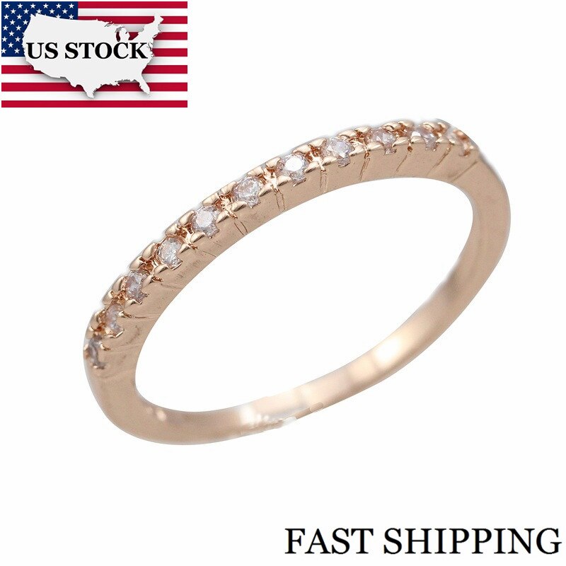 US STOCK Women Wedding Rings Fianit Rose Gold Color Cubic Zirconia image 2