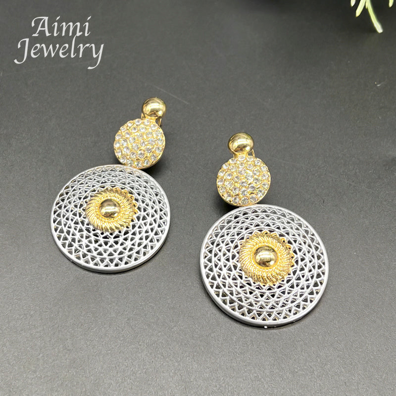 Large Round Pendant 18K Gold Plated Jewelry Set for Women Necklace Earrings Bra image 6