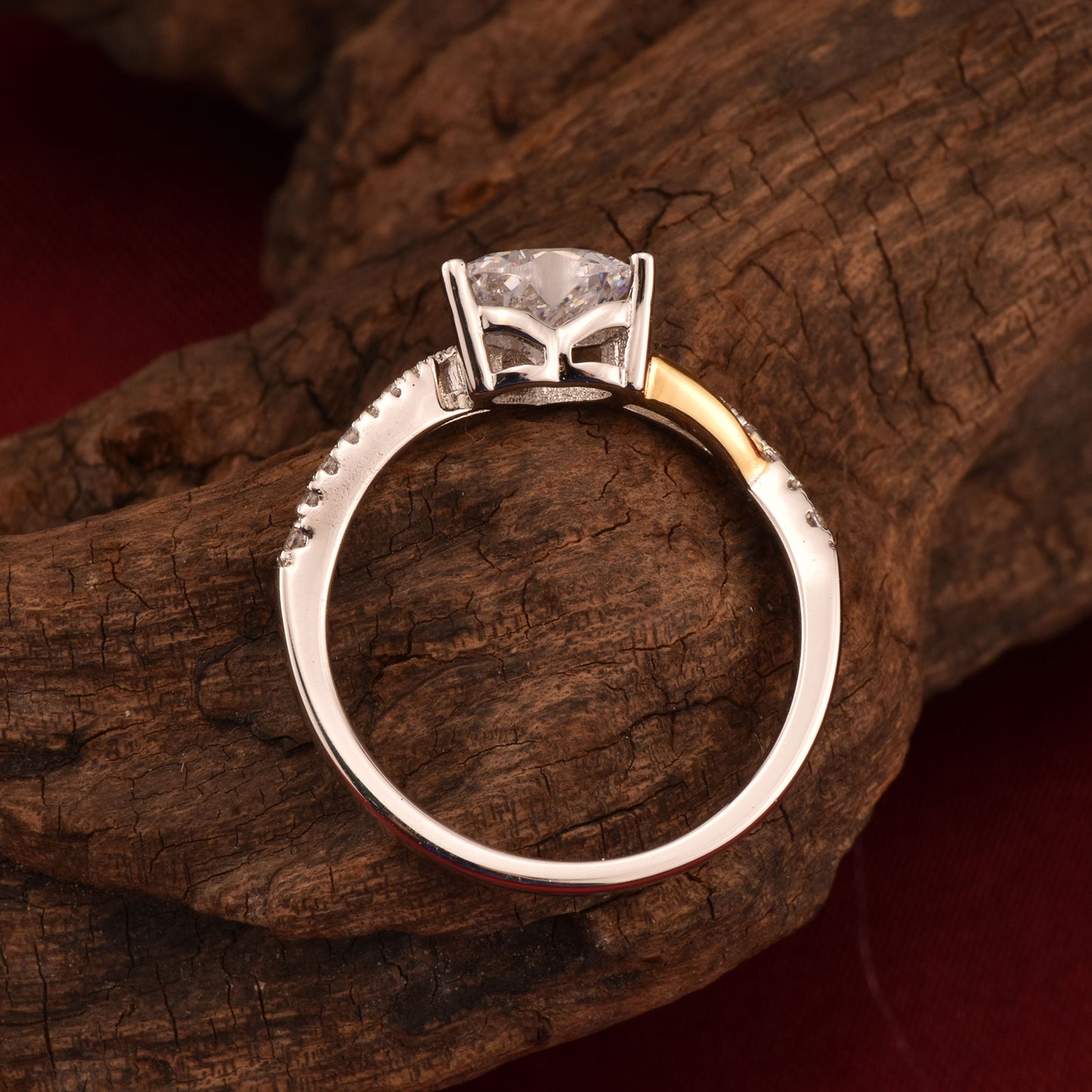 Newshe Two Tones 925 Silver Yellow Rose Gold Engagement Rings For Women image 4