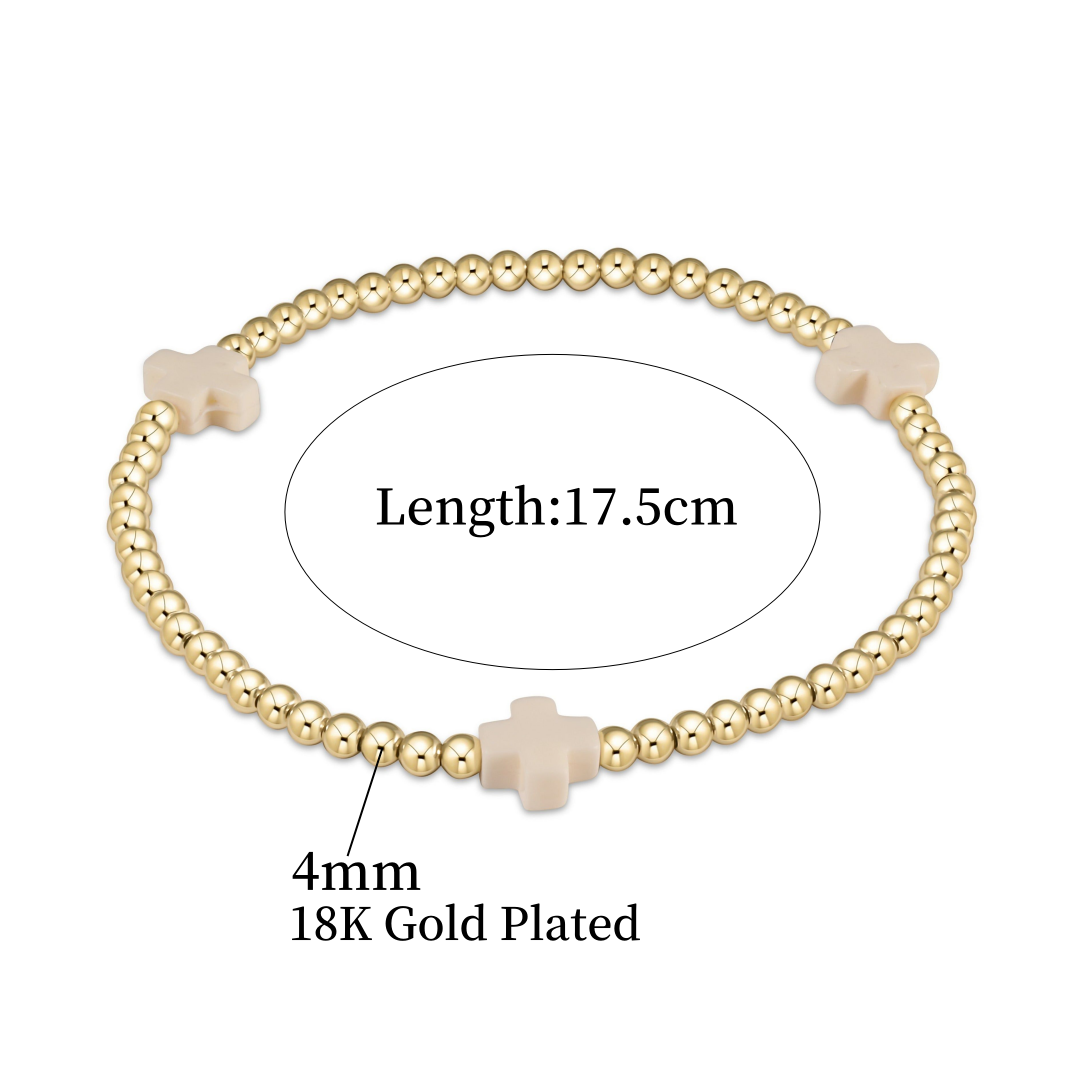 Vlen Stackable Cross Bracelet Christian Jewelry Gold Color 18 K Ball Beads Brac image 3