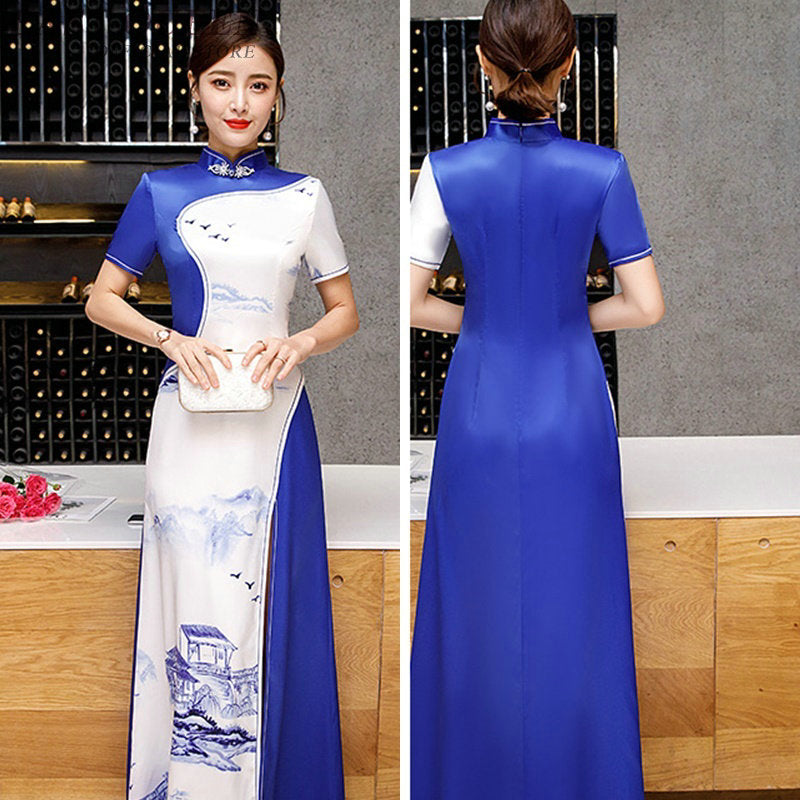New Arrival 2019 Summer Ao Dai Vietnam Traditional Dress Slit Cheongsam Elegant image 5