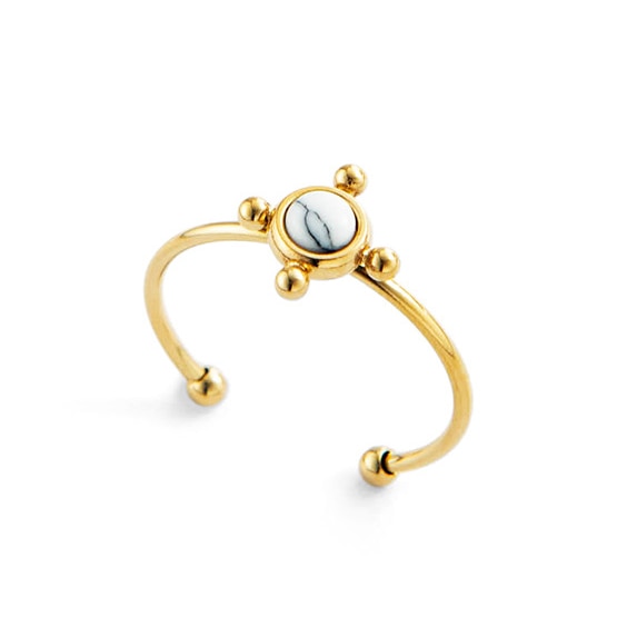 Creative Gold Plated Stainless Steel Rings for Women Simple Geometric Round Nat image 13