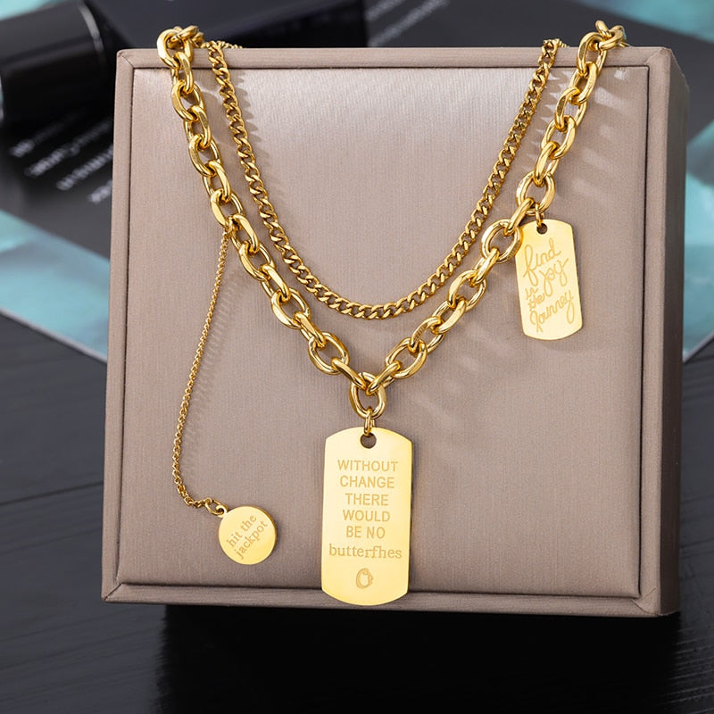 Fashion Punk Double Layer Thick Clavicle Chain Stainless Steel Gold Color image 1