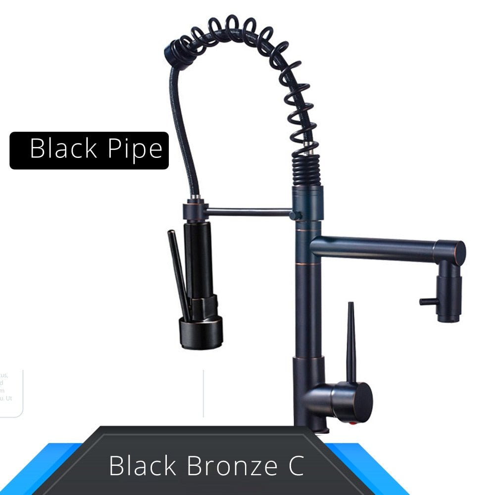 Rozin Black and Rose Golden Spring Pull Down Kitchen Sink Faucet Hot & Cold Wa image 3