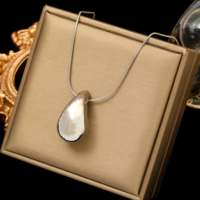 EILIECK 316L Stainless Steel Gold Color Water Drops Necklace Earrings Trendy Fo image 2