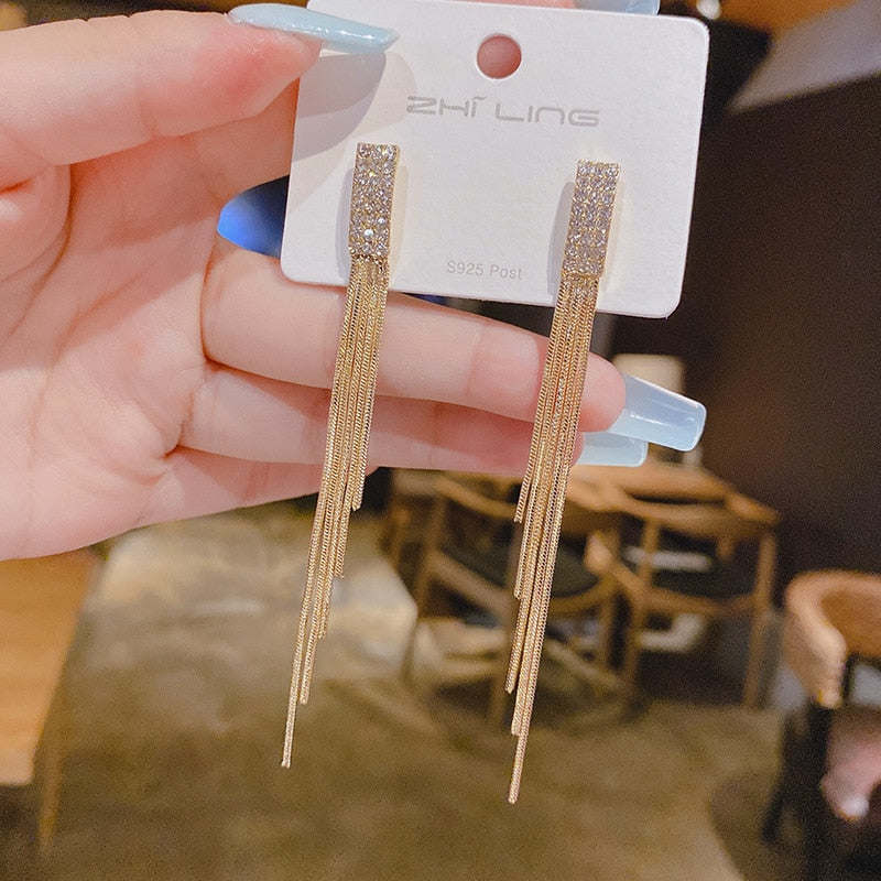 Zircon Wheat Tassel Pendant Gold Color U-shaped Earrings for Women 2023 New Fas image 25