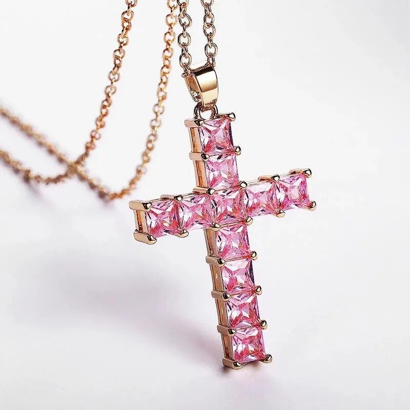 New Fashion Necklaces Female Pendants Gold Multi Color Crystal Jesus Cross Pend image 2