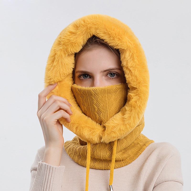 Women Beanie Hat Winter Balaclava Knitted Cap Hooded Face Mask Fluff Keep Warm image 18
