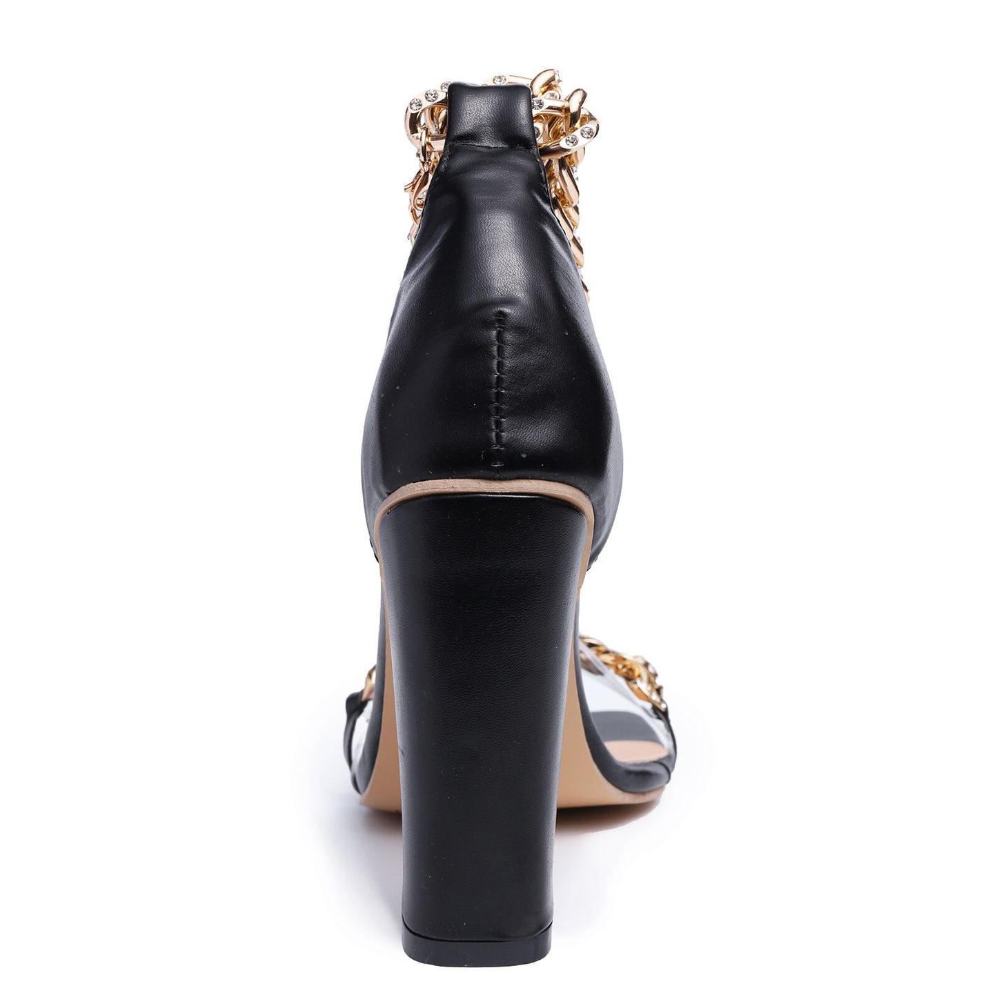 Gold-Tone Chain Embellished Ankle Strap High Heel Sandals for Women Fashion image 5