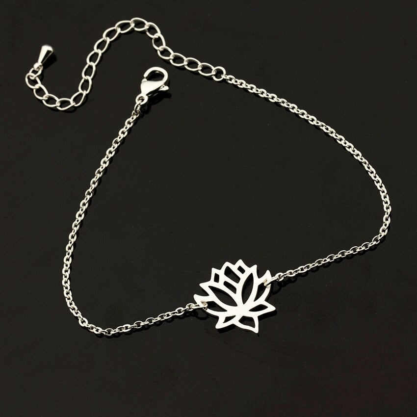 Fashion Buddhism Gold Color Chain Flower Lucky Yoga OM Lotus Bracelets For image 3