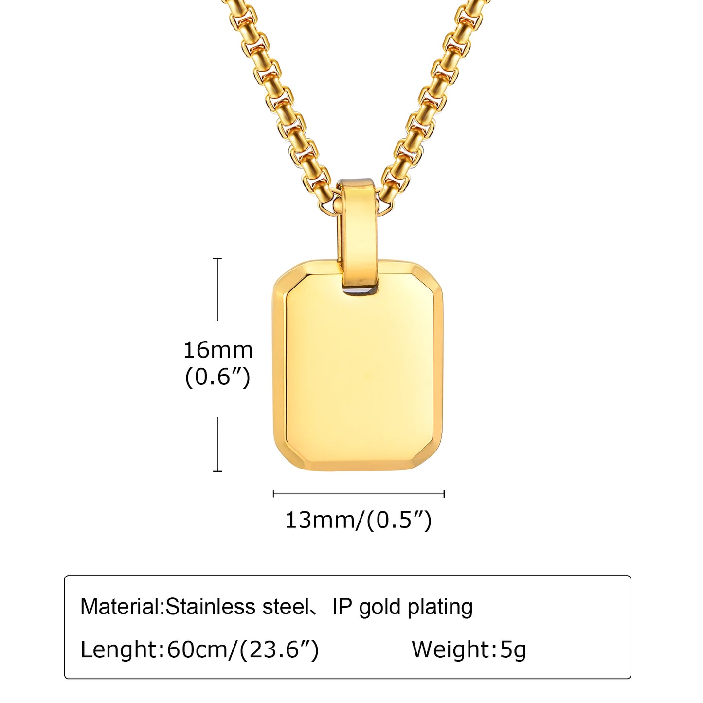 Engrave Square Necklace Personalized Tag ID Pendant, Stainless Steel Gold Plate image 5