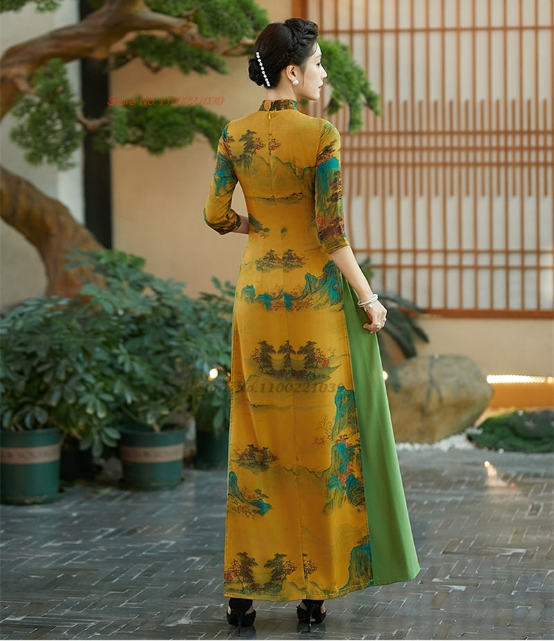 2024 ao dai vietnam traditional qipao dress chinese vintage dress cheongsam ori image 5