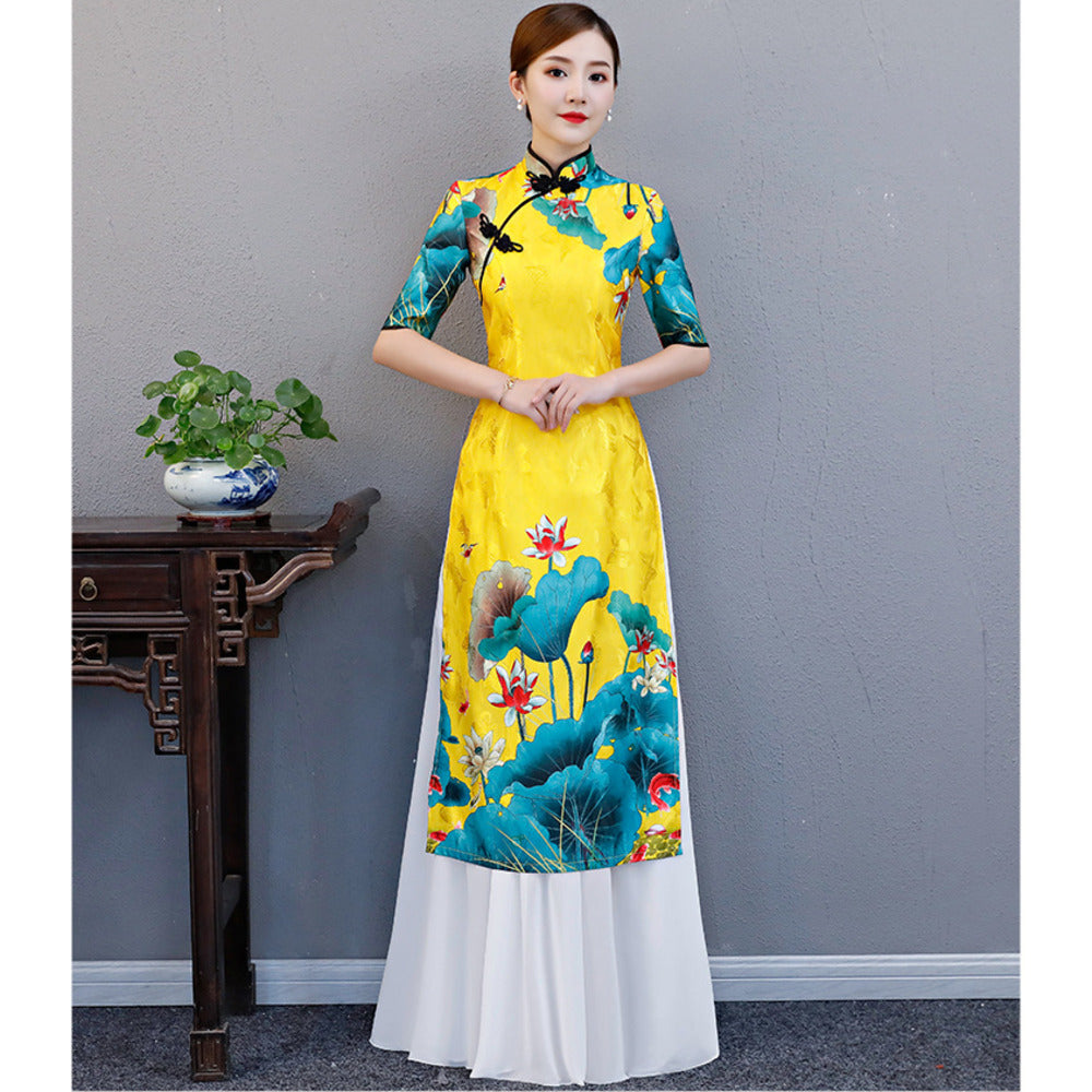 Ao Dai Vietnam Traditional Cheongsam Gown Elegant Oriental Evening Long Dress C image 7