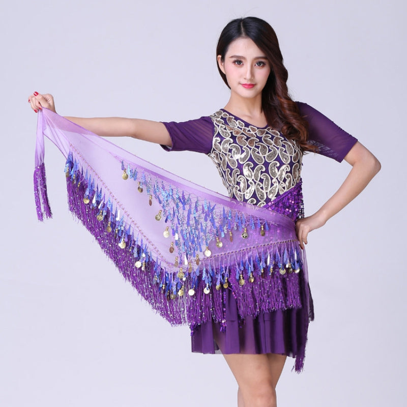Waist Chains Sequined For Belly Dance Hip Scarf Tassel Triangular Waist Scarf C image 1
