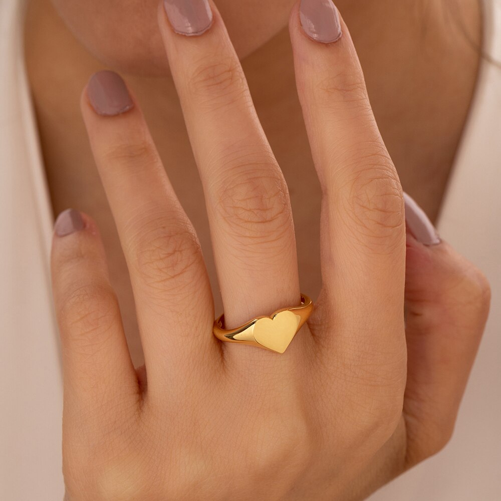 Vintage Heart Rings For Women Gold Plated Stainless Steel Finger Ring Fashion image 5