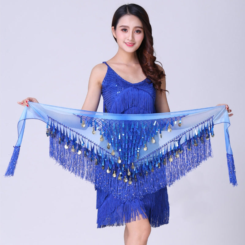 Waist Chains Sequined For Belly Dance Hip Scarf Tassel Triangular Waist Scarf C image 8