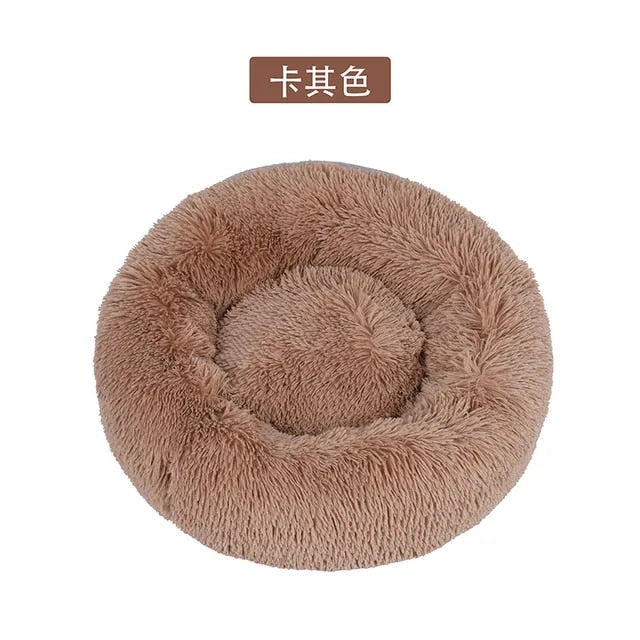 Cama redonda de felpa para gatos y perros, con forma de donut, nido profundo y suave para dormir.