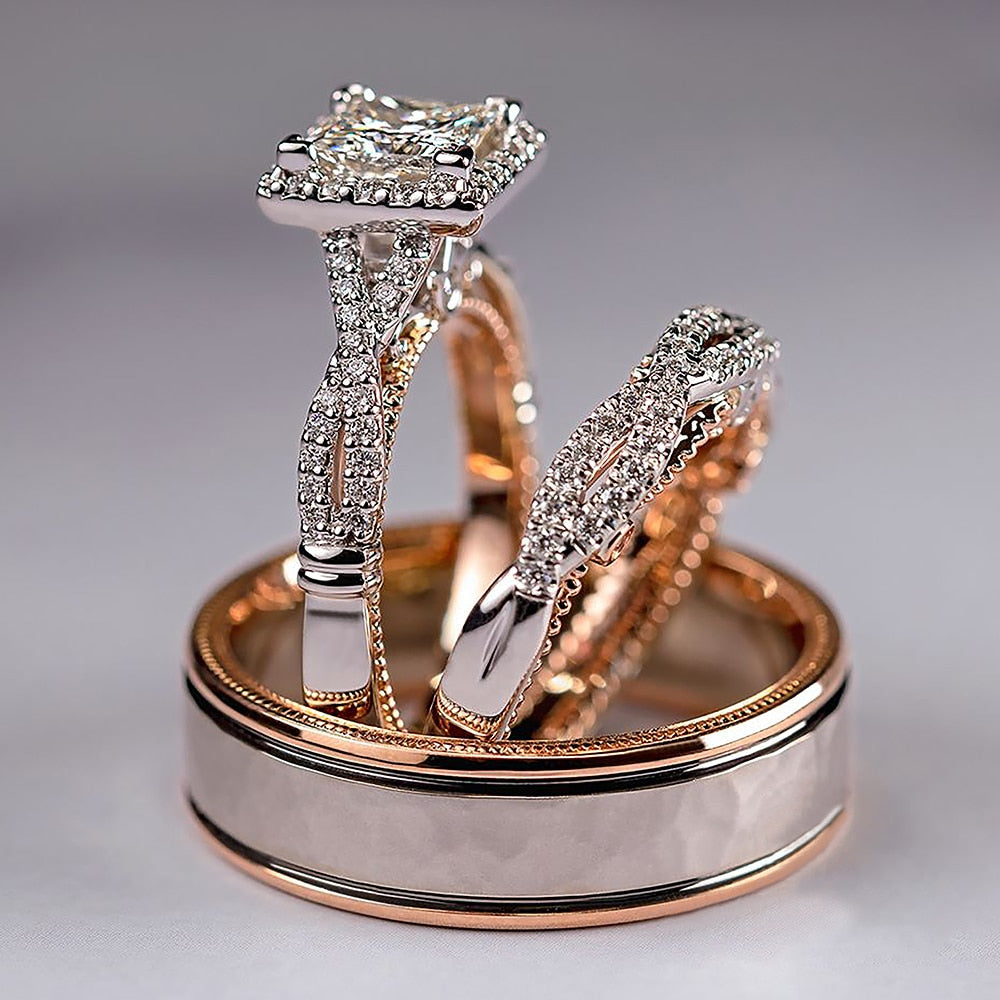 Anillos nupciales de boda Huitan de lujo con corte princesa y circonitas cúbicas, accesorios elegantes