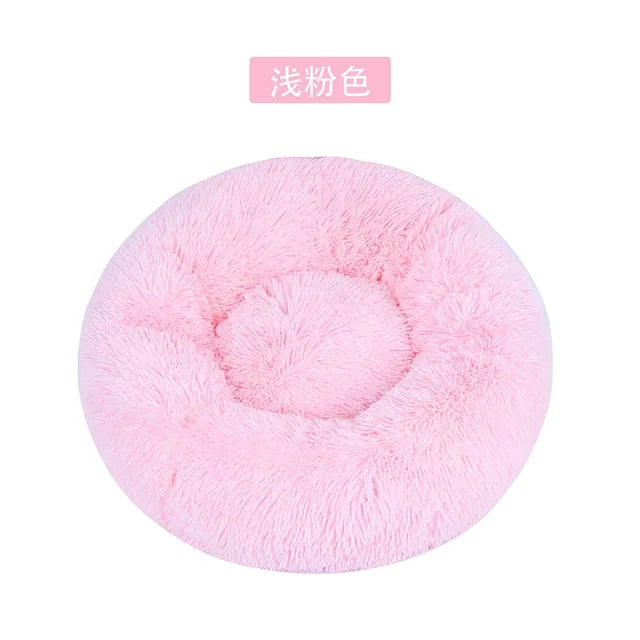 Cama redonda de felpa para gatos y perros, con forma de donut, nido profundo y suave para dormir.