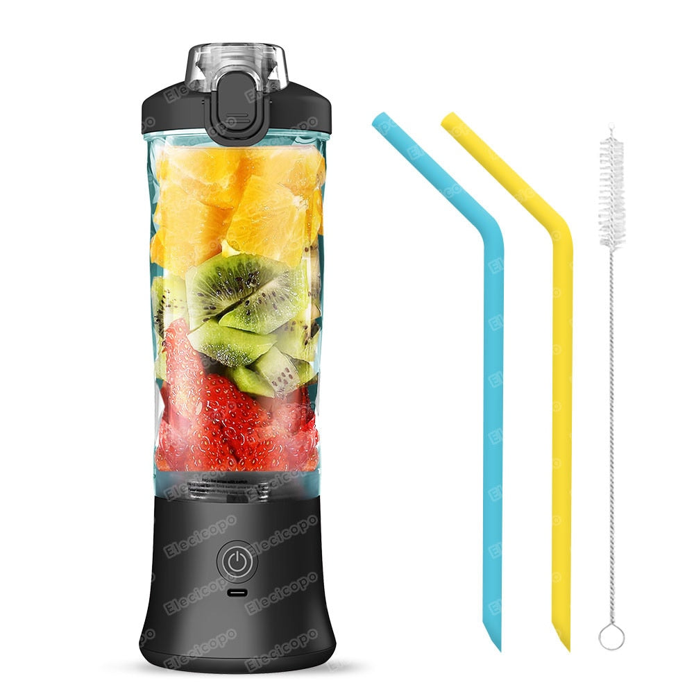 Licuadora eléctrica portátil de frutas, 600 ml, con batería recargable USB de 4000 mAh.