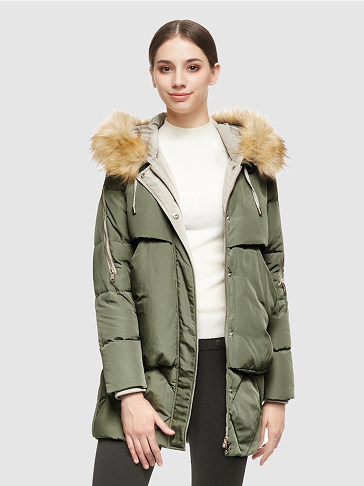 Chaqueta de plumón gruesa de longitud media con capucha de piel extraíble Orolay para mujer