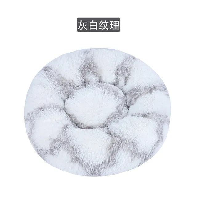 Cama redonda de felpa para gatos y perros, con forma de donut, nido profundo y suave para dormir.