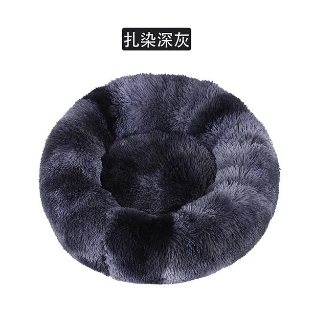 Cama redonda de felpa para gatos y perros, con forma de donut, nido profundo y suave para dormir.