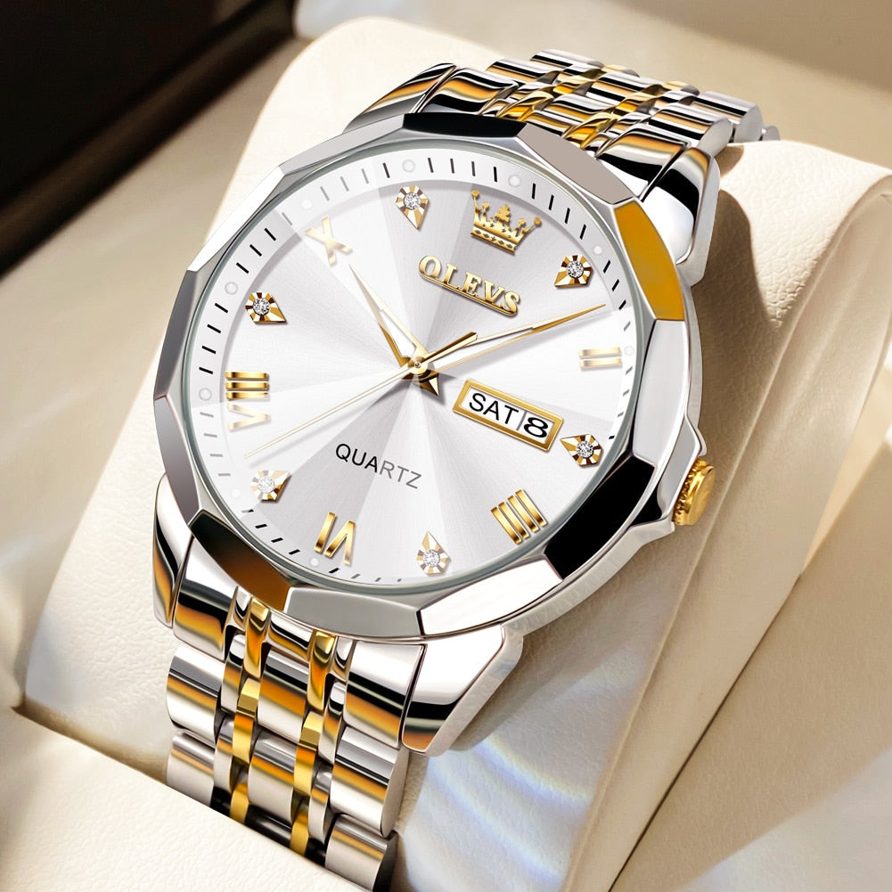 Relojes OLEVS para hombre con espejo rombo, reloj de cuarzo original para hombre, resistente al agua, Lum