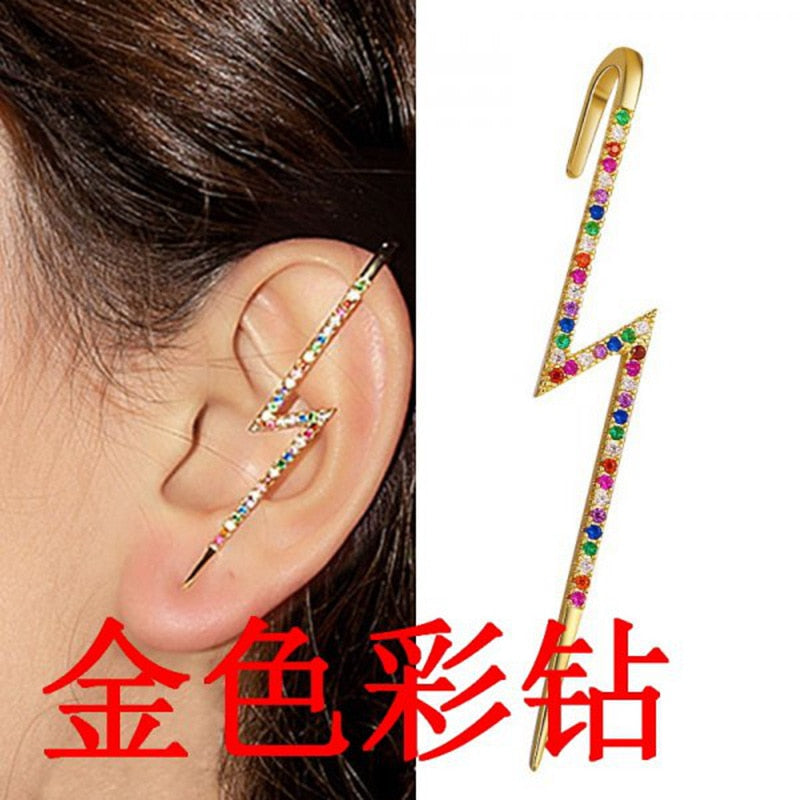 Pendientes de botón con forma de aguja y relámpago estilo punk para mujer, con ganchos sencillos de circonita.
